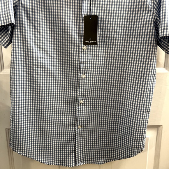 DANIEL HECHTER SHIRT, Menโs Size M, Blue & White Check Short Sleeve Button Down. - Picture 5 of 11